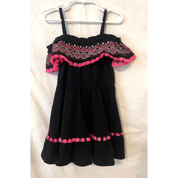 The Children's Place Black with Fuchsia Fiesta Off The Shoulder Toddler Dress 5T - Picture 2 of 4